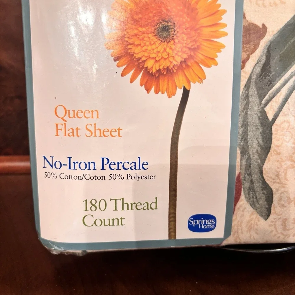 Vintage‎ Springmaid Queen Flat Sheet Floral Louise NC Green NIP 180 TC USA